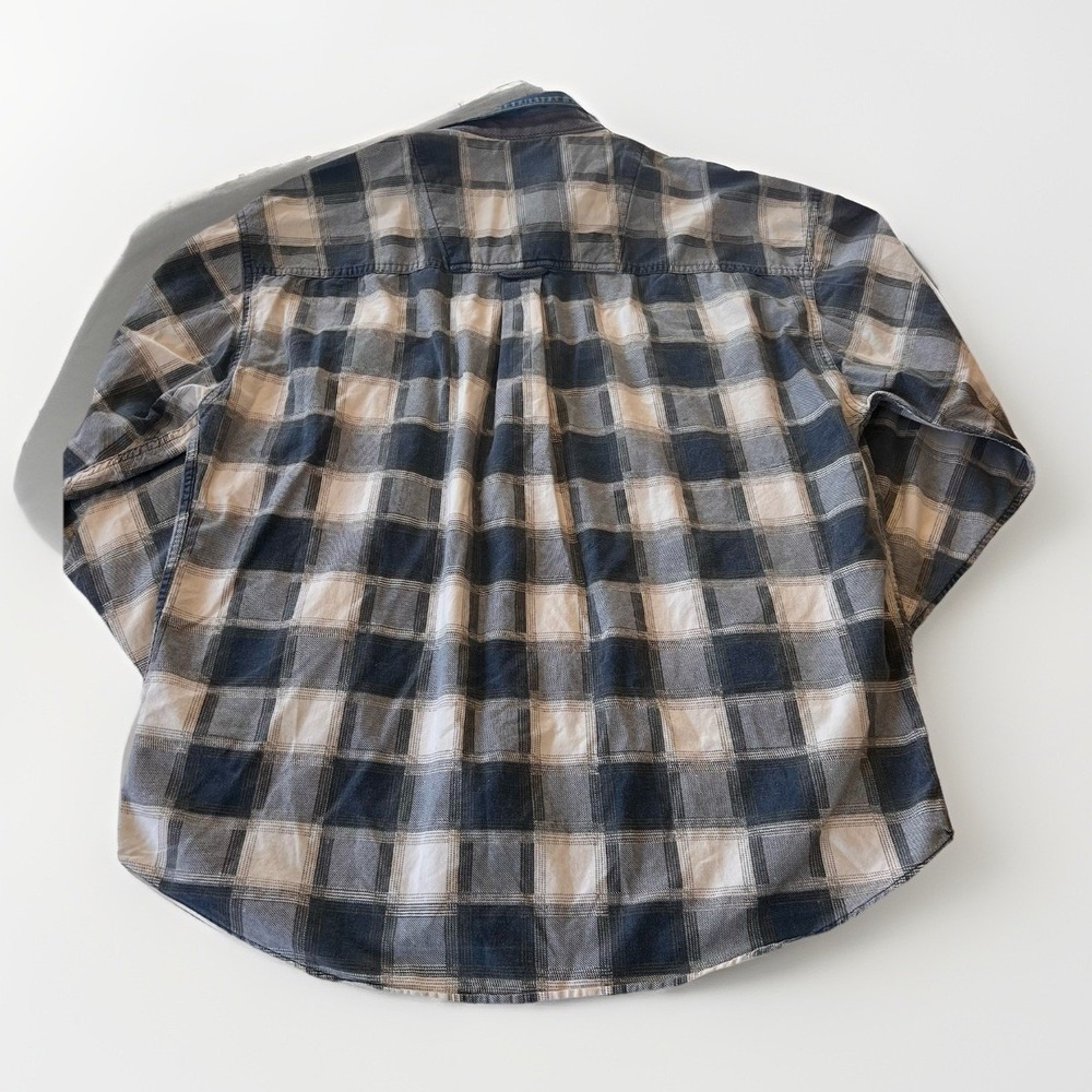 Vintage Fryday Club Men's Shirt Size Large Blue White Plaid Denim Collar Cotton - Picture 5 of 7